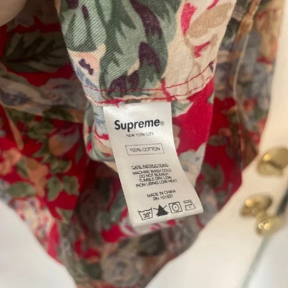 Supreme New York Cotton Button Up Red Floral SS14 L/S Shirt Top Size L